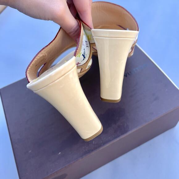 Louis Vuitton Takashi Murakami white multicolor mules Heels size 38 US 8 Sandals - Picture 7 of 9